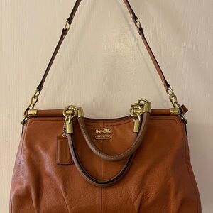 Coach Carrie Satchel in Cognac Leather with Gold Brass Accents
